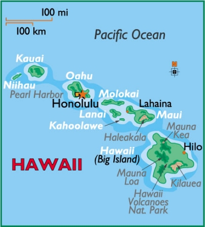 Kaart eilanden van Hawaii